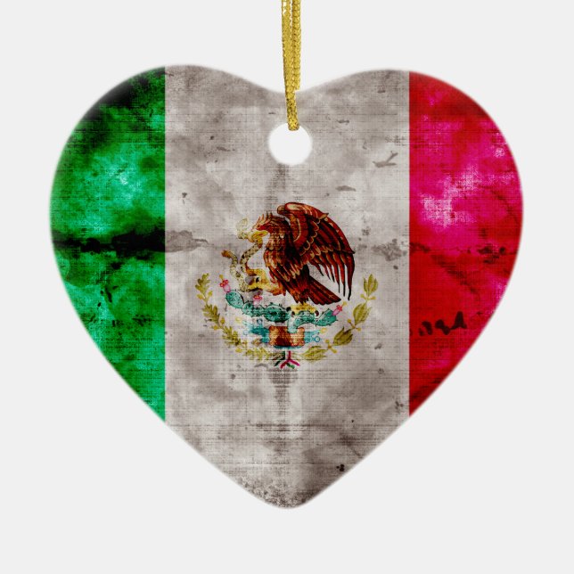 Weathered Vintage Mexico Flag Ceramic Ornament (Front)