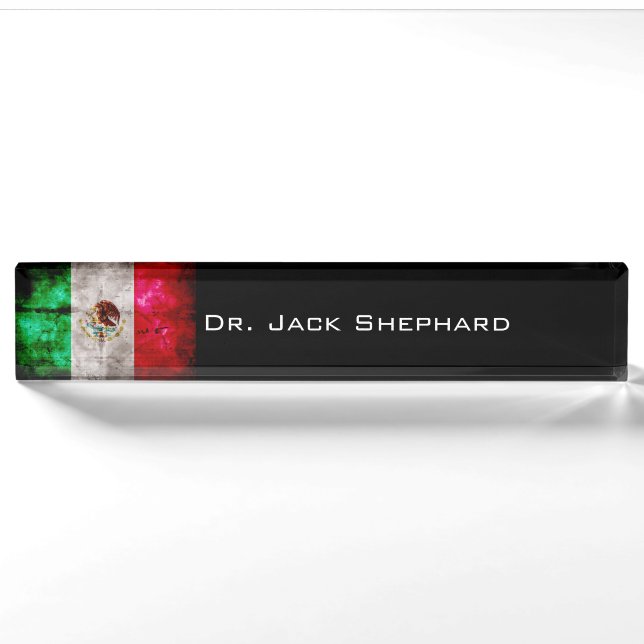 Weathered Vintage Mexico Flag Nameplate (Front)