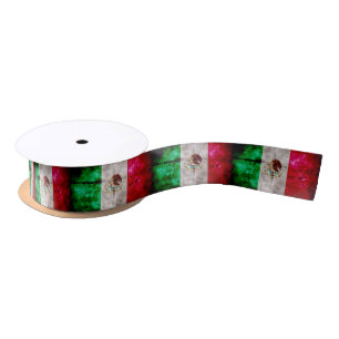 Weathered Vintage Mexico Flag Satin Ribbon