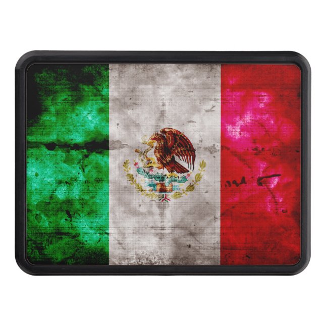Weathered Vintage Mexico Flag Trailer Hitch Cover (Front)