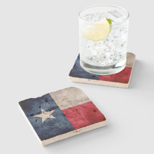 Weathered Vintage Texas State Flag Stone Coaster