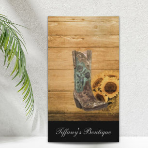Weathered Western Country sunflower cowboy boot Business Card