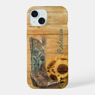 Weathered Western Country sunflower cowboy boot iPhone 15 Case