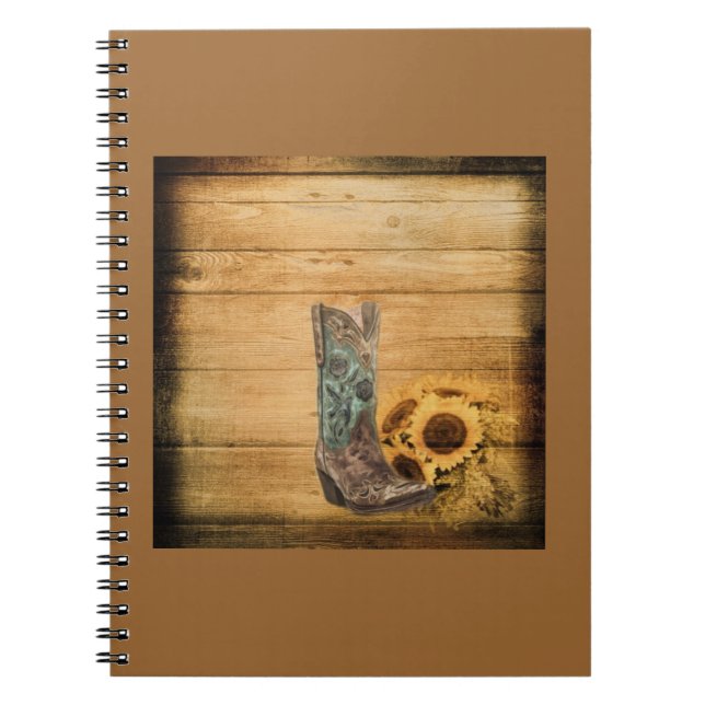 Weathered Western Country sunflower cowboy boot Notebook (Front)