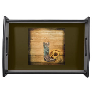 Weathered Western Country sunflower cowboy boot Serving Tray