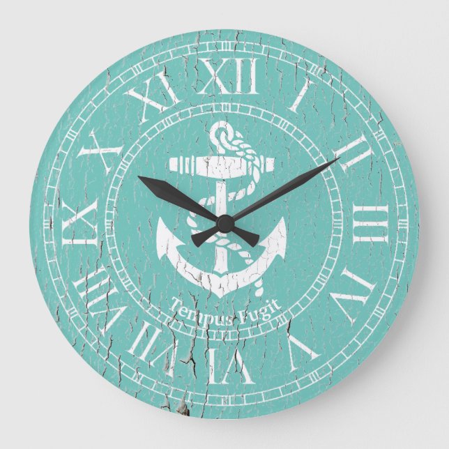 Weathered White Anchor Personalize Large Clock (Front)