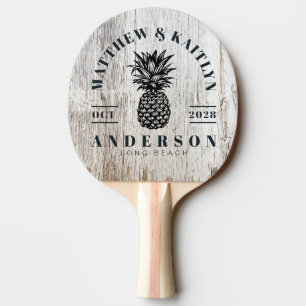 Weathered White Tropical Pineapple Wedding Crest Ping Pong Paddle
