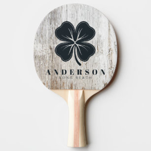 Weathered White Washed Four Leaf Clover with Name Ping Pong Paddle