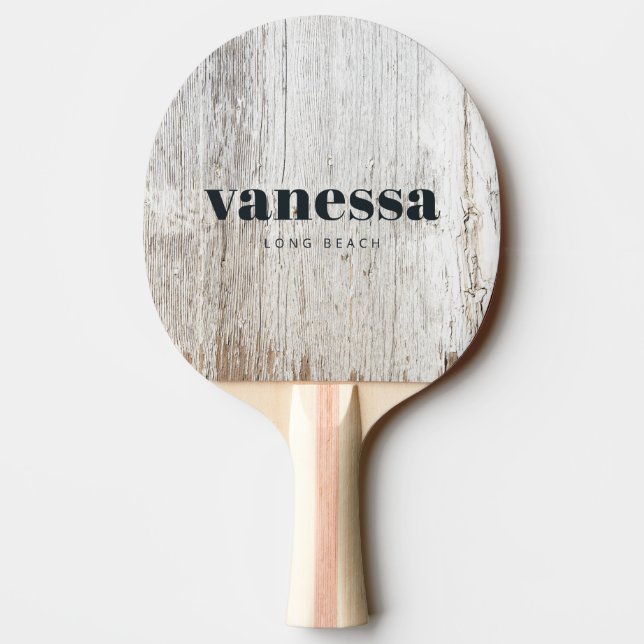 Weathered White Washed Minimal Modern Classic Name Ping Pong Paddle (Back)