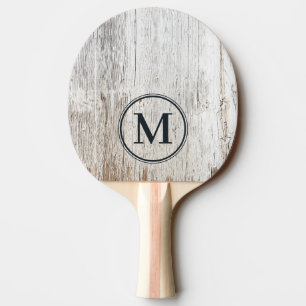 Weathered White Washed Wood Monogram Ping Pong Paddle