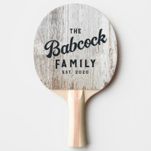 Weathered White Washed Wood Retro Family Name Ping Pong Paddle
