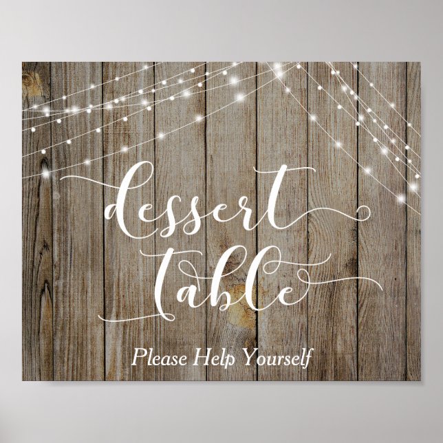 Weathered Wood and Lights Dessert Table Sign (Front)