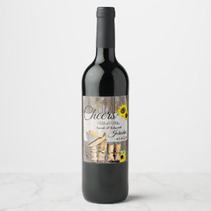 Weathered Wood and Sunflowers Wedding Wine Label