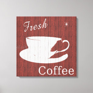 Weathered Wood Coffee Canvas - Red Print