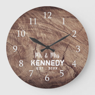 Weathered Wood Farmhouse Wedding Mr And Mrs Large Clock