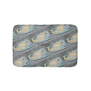 weathered wood folk art  blue whales bath mat