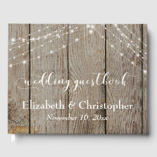 Weathered Wood & Light Strings Wedding Guest Book