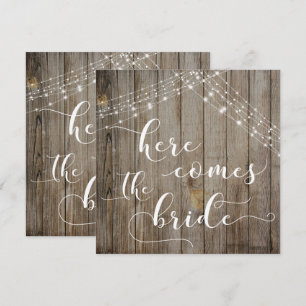 Weathered Wood & Lights Here Comes the Bride Card