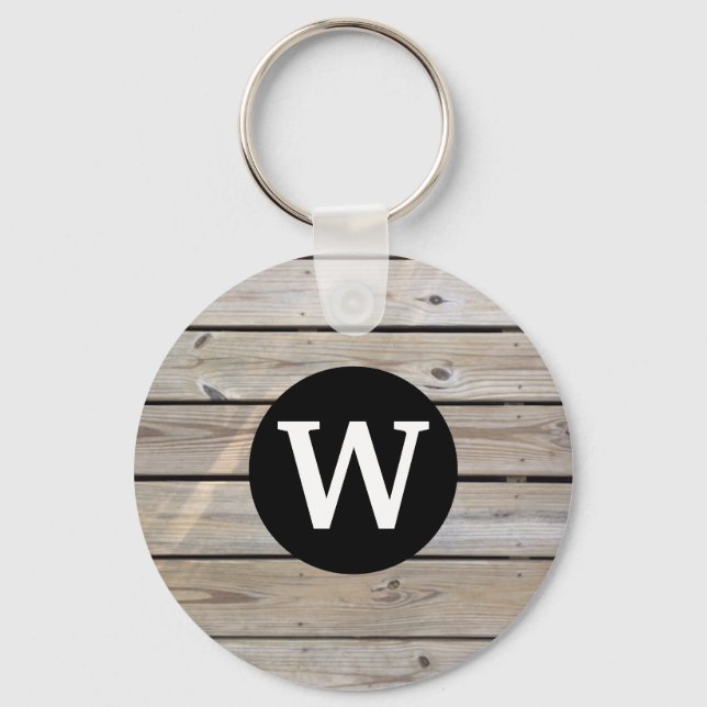 Weathered Wood Monogram Keychain (Front)
