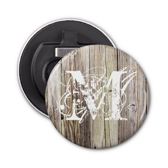 Weathered Wood Monogrammed Bottle Opener (Front)