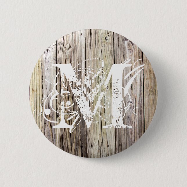 Weathered Wood Monogrammed Button (Front)