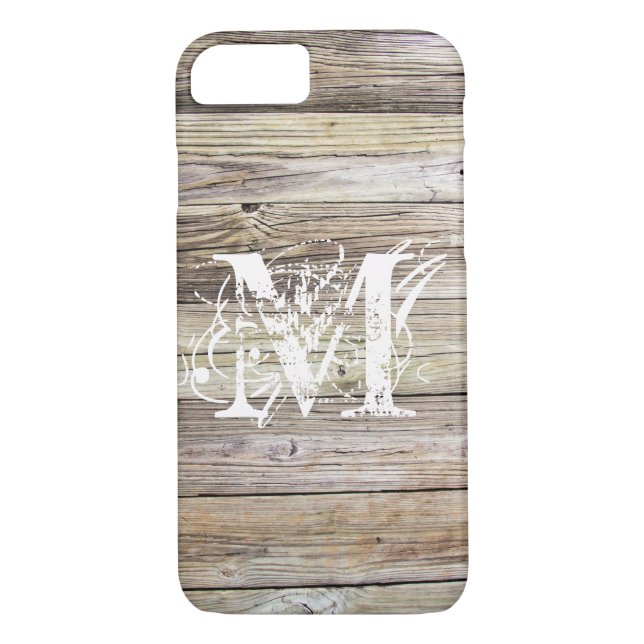 Weathered Wood Monogrammed iPhone 7 Case (Back)