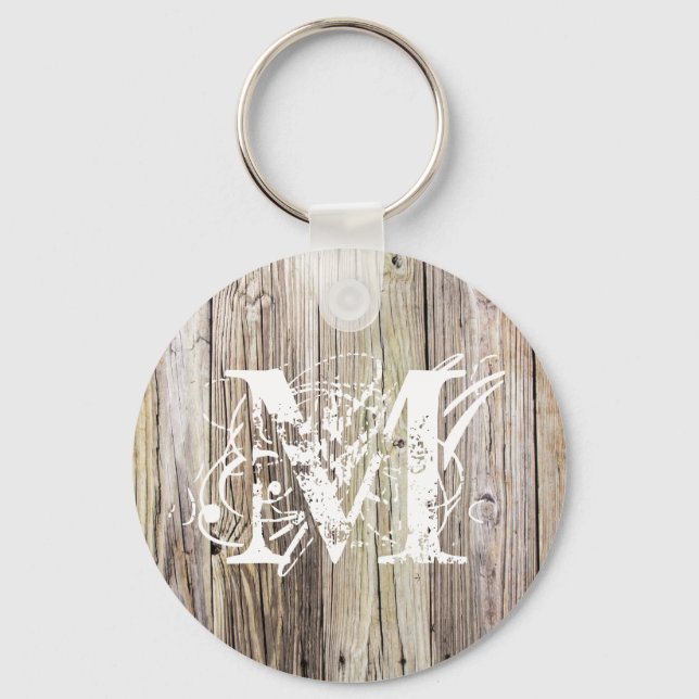 Weathered Wood Monogrammed Keychain (Front)