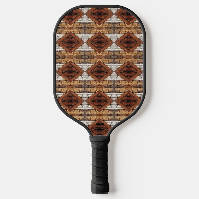 Weathered Wood Planks Diamond Pattern Mixed Media Pickleball Paddle (Front)
