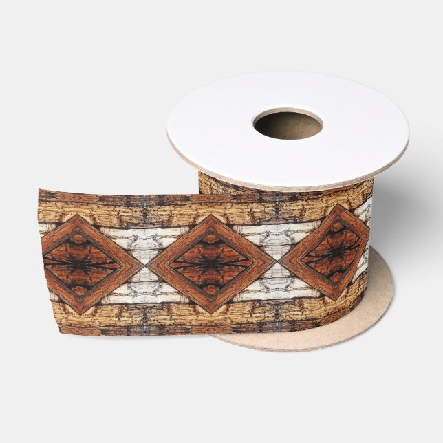 Weathered Wood Planks Diamond Pattern Mixed Media Satin Ribbon (Spool)