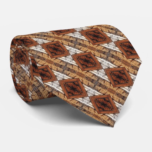 Weathered Wood Planks Diamond Pattern Mixed Media Tie (Rolled)