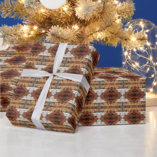 Weathered Wood Planks Diamond Pattern Mixed Media  Wrapping Paper