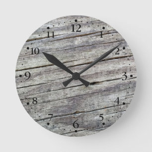 Weathered Wood Planks Texture Pattern Clockface 1 Round Clock
