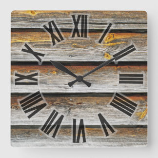 Weathered wood square wall clock