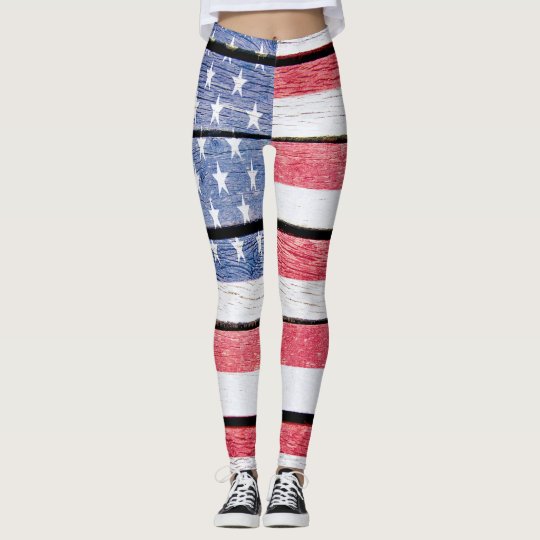 Weathered Wood USA Flag Pop Fashion Leggings