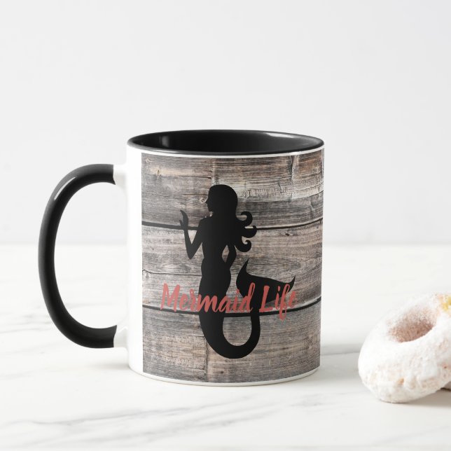 weathered WOODEN PLANKS with mermaid life | Mug (With Donut)