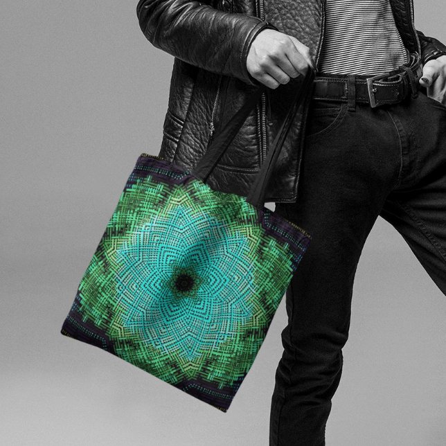 Weave Mandala Blue and Green Tote Bag (Creator Uploaded)