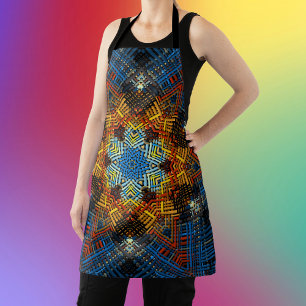 Weave Mandala Blue Yellow and Red Apron