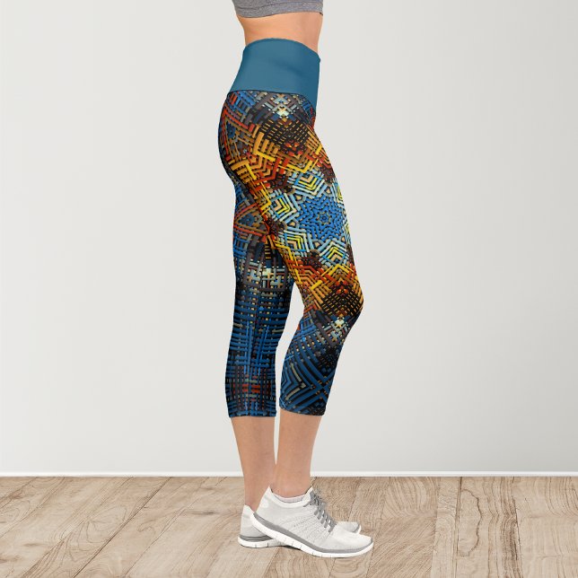 Weave Mandala Blue Yellow and Red Capri Leggings (Creator Uploaded)