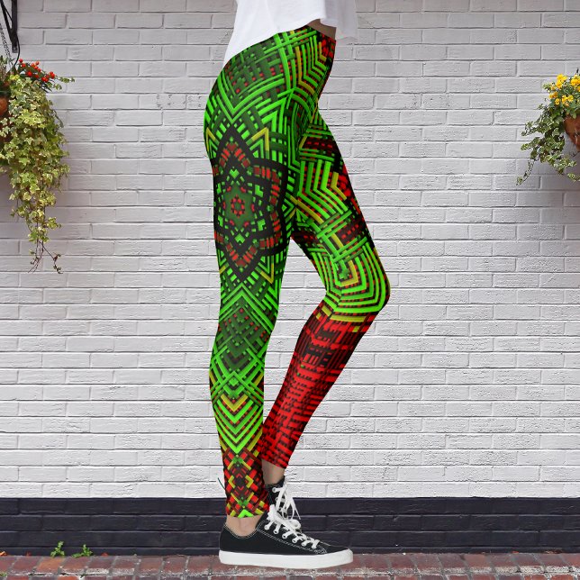 Weave Mandala Flower Red and Green Leggings (Creator Uploaded)