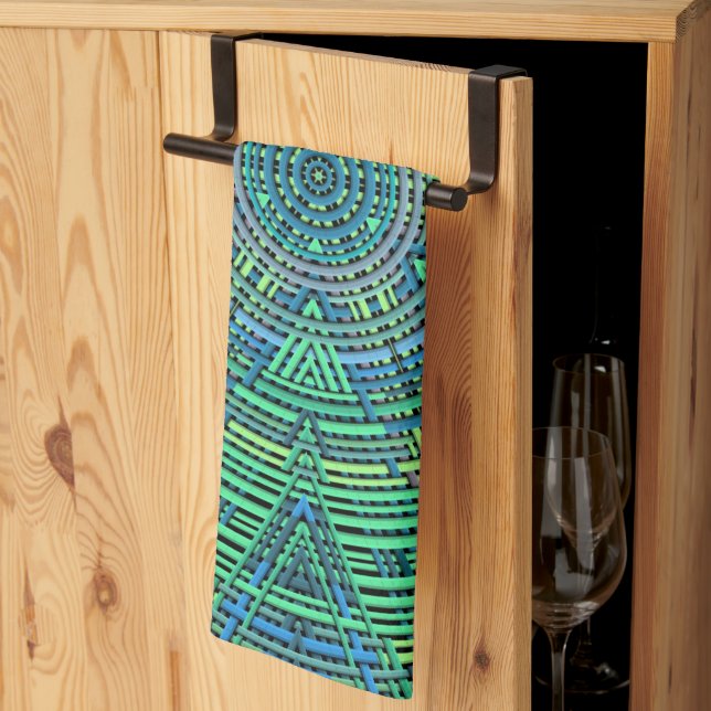 Weave Mandala Green and Blue Kitchen Towel (Thirds Fold)