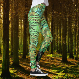 Weave Mandala Green and Orange Leggings