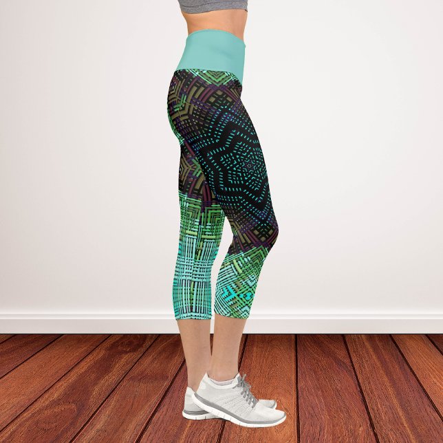 Weave Mandala Green Blue and Purple Capri Leggings (Creator Uploaded)