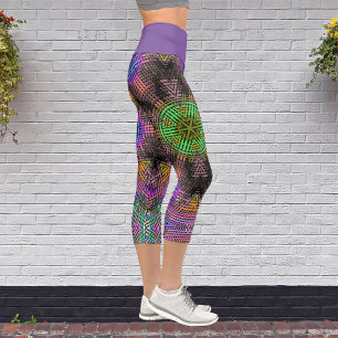 Weave Mandala Green Pink and Blue Capri Leggings