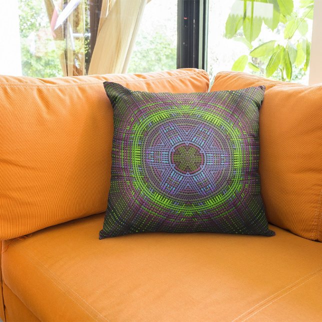 Weave Mandala Green Purple and Blue Throw Pillow (Creator Uploaded)