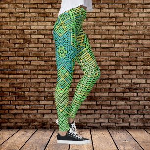 Weave Mandala Green Yellow and Blue Leggings