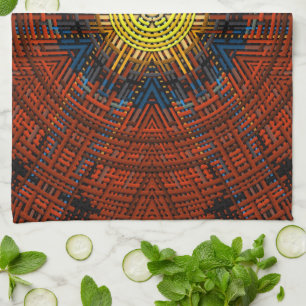 Weave Mandala Orange Yellow and Blue Kitchen Towel
