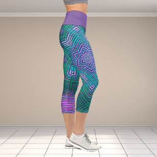 Weave Mandala Pink and Blue Capri Leggings