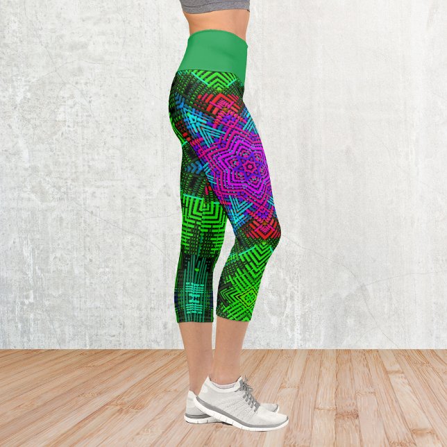 Weave Mandala Pink Blue and Green Capri Leggings (Creator Uploaded)