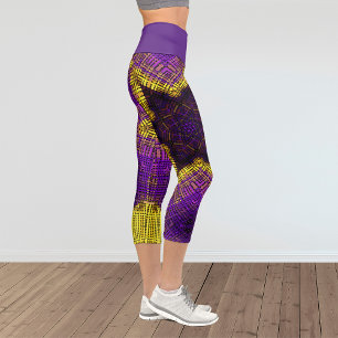 Weave Mandala Purple and Yellow Capri Leggings
