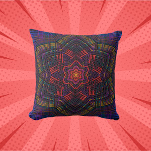 Weave Mandala Purple Yellow Red and Blue Throw Pillow